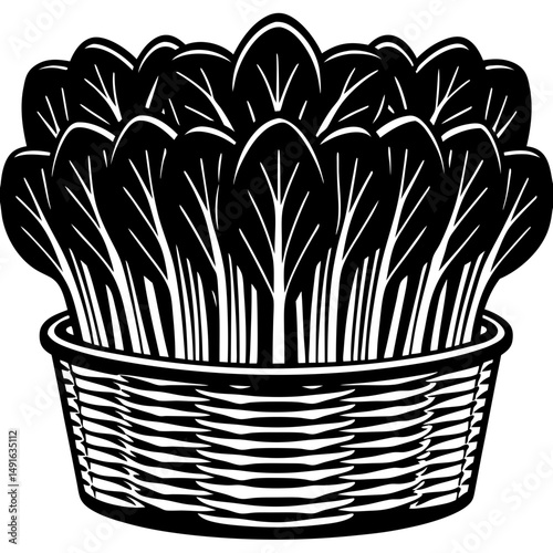 Basket of greens in silhouette vector illustration