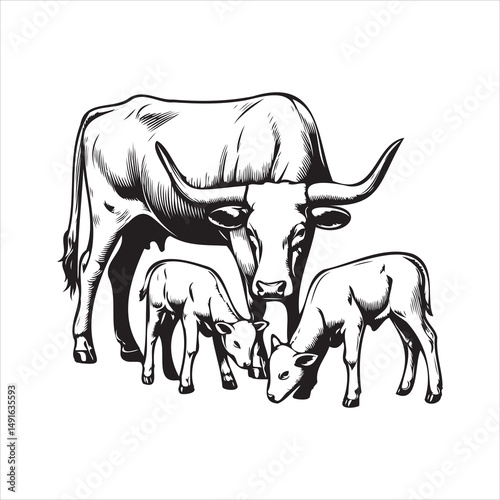 Black and White Vector of  Texas Longhorn Cow – Easy Tracing Illustration