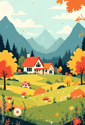 Autumnal Mountain Home with Vibrant Foliage