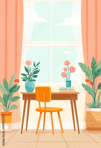 Bright Home Office with Plants and Natural Light