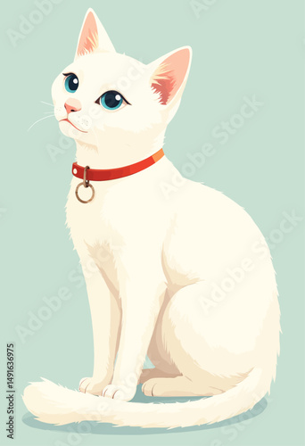 Elegant White Cat with Blue Eyes Sitting Gracefully