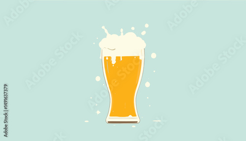 Frothy Beer Glass Overflowing on Calm Day