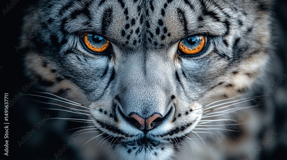 Obraz premium Close-up of a snow leopard's intense gaze