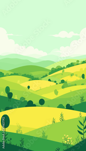 Lush Green Hills Under Serene Sky
