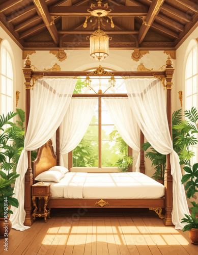 Luxurious Bedroom Sanctuary with Canopy Bed and Tropical Views