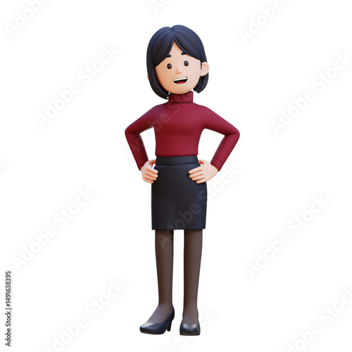 3D business woman stands with her hand on hip