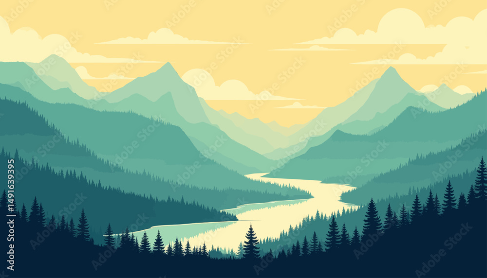 Obraz premium Peaceful Mountain Lake at Sunset with Pine Trees