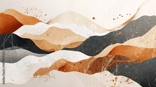Abstract landscape illustration with earthy tones and textured layers