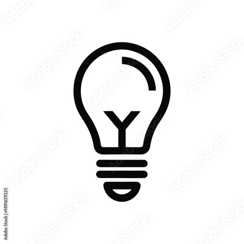 Simple Light Bulb Outline Icon Minimalist Black White Style