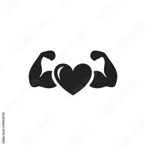 Heart with Muscular Arms Flexing Minimalist Fitness Icon