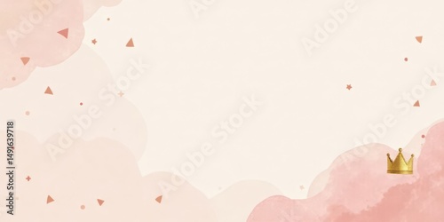 Delicate Pink Watercolor Background with Gold Crown and Confetti for Elegant Designs