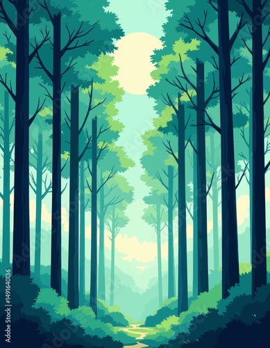 Serene Forest Path Under Moonlight