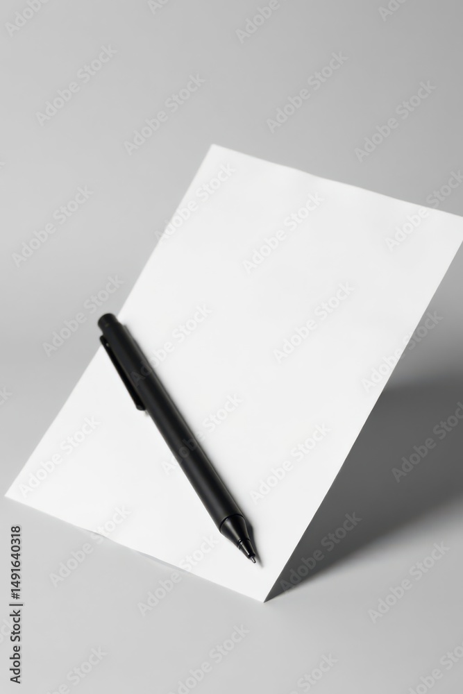 A Simple Black Pen Resting on a Blank Sheet of Paper, Ready for Your Ideas and Notes A Simple Black Pen Resting on a Blank Sheet of Paper, Ready for Your Ideas and Notes