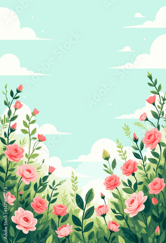 Serene Rose Garden Under Cloudy Sky