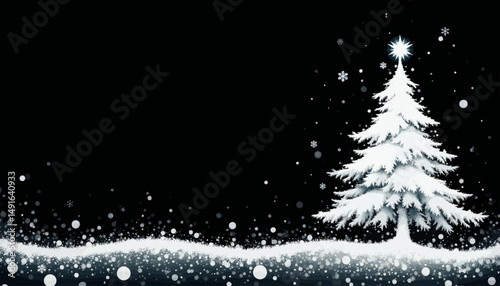 Snowy Christmas Tree Night Winter Serenity
