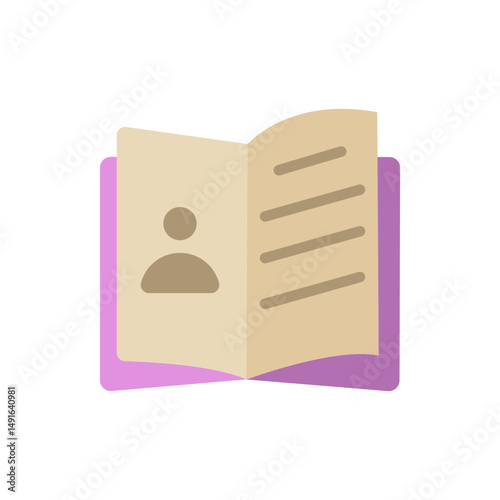 Stylized illustrated address book with contact profile and lined pages