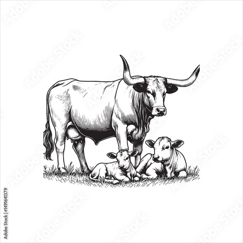Black and White Vector of  Texas Longhorn Cow – Easy Tracing Illustration