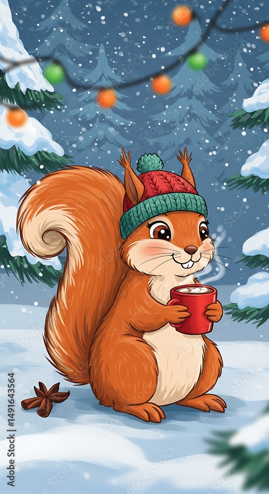 Fototapeta premium Cozy Winter Squirrel: A Digital Delight