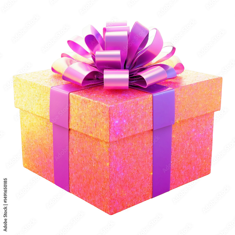 Obraz premium sparkly gift box with a purple bow perfect for birthdays, holidays, celebrations, giftgiving, feminine designs, and elegant themes.