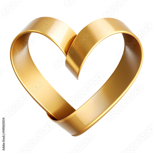 Elegant Gold Ribbon Heart: Perfect for Valentine's Day or Wedding Designs on Transparent  background