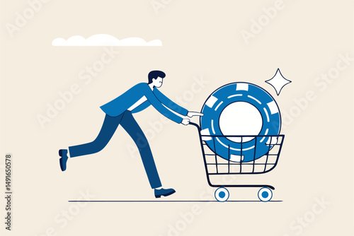 Buy blue chip stock with high expected return, best earning or high profit company, investment opportunity in growth business concept, smart businessman investor buying blue chip in shopping cart.