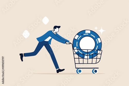 Buy blue chip stock with high expected return, best earning or high profit company, investment opportunity in growth business concept, smart businessman investor buying blue chip in shopping cart.
