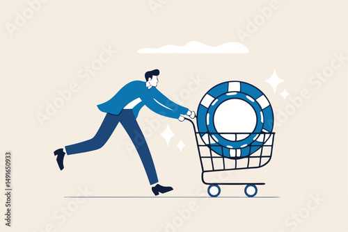 Buy blue chip stock with high expected return, best earning or high profit company, investment opportunity in growth business concept, smart businessman investor buying blue chip in shopping cart.