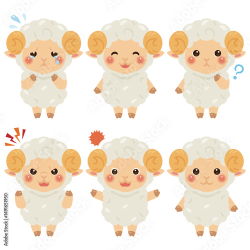 ヒツジのキャラクターイラスト　表情セット