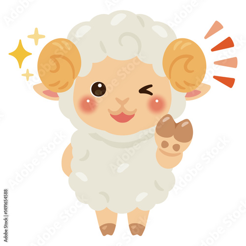 グッドサインを出すヒツジのキャラクターイラスト