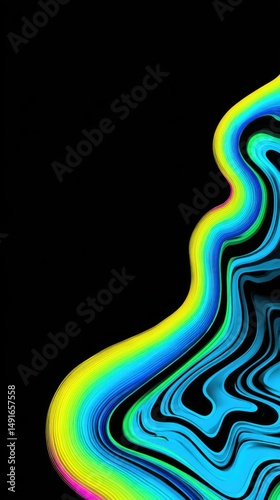 Abstract Neon Wave on Black Background, Fluid Art Style, Vibrant Colors, Digital Painting, Modern Design