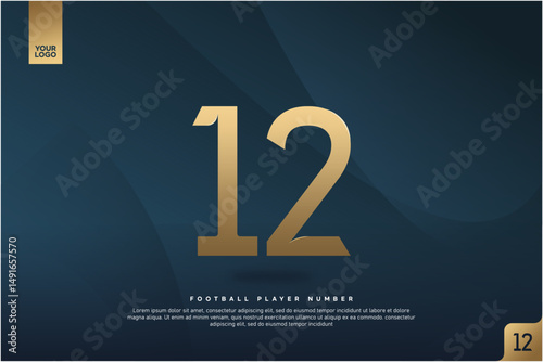 Modern Gold Number 12 on Dark Blue Background for Football Jersey Design