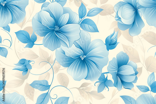 Elegant Light Blue Floral Seamless Pattern Background
