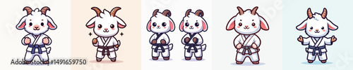 cute goat vector in karate costume