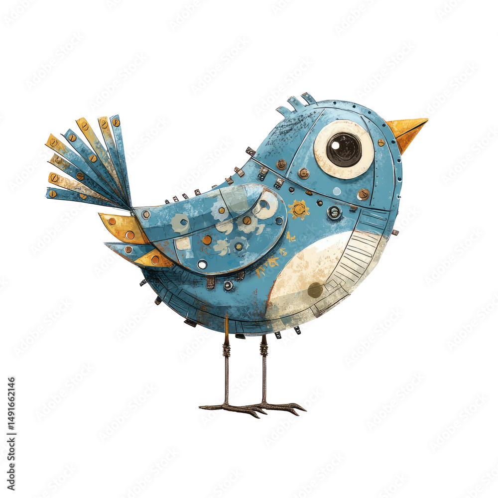 Naklejka premium Colorful Bluebird Sculpture Made of Metal Pieces with Unique Craftsmanship and Artistry on a Transparent background