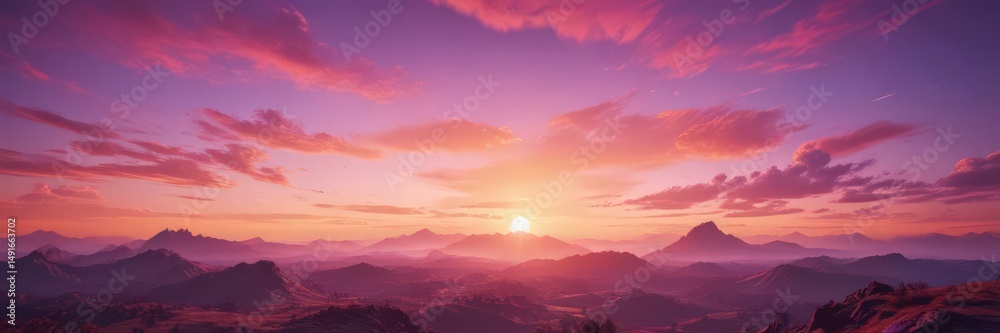 Obraz premium Stunning sunset panorama; vibrant orange, pink, purple blend Breathtaking view , vibrant, landscape, afterglow