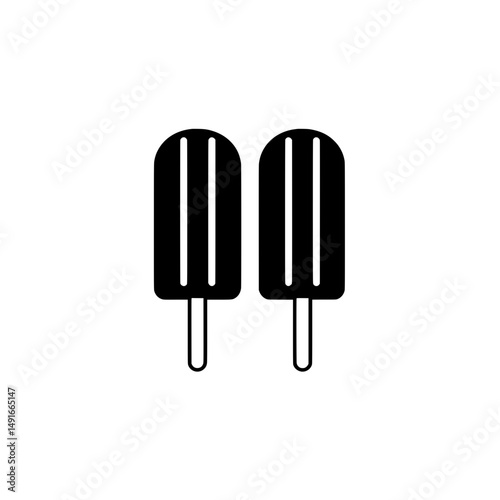 Minimal black twin ice pops icon symbolizing frozen dessert, cold treats, and summer sweets
