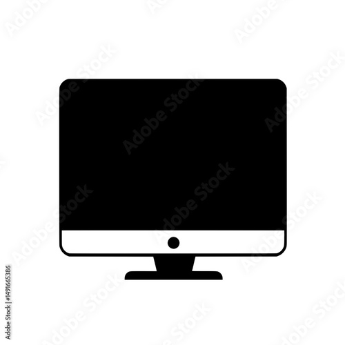 Computer monitor icon in silhouette style representing desktop technology, digital workspaces, and office setup