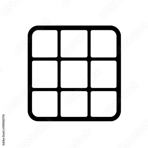 Simple square grid icon with 3x3 format representing interface layout, app screens, and modular designs