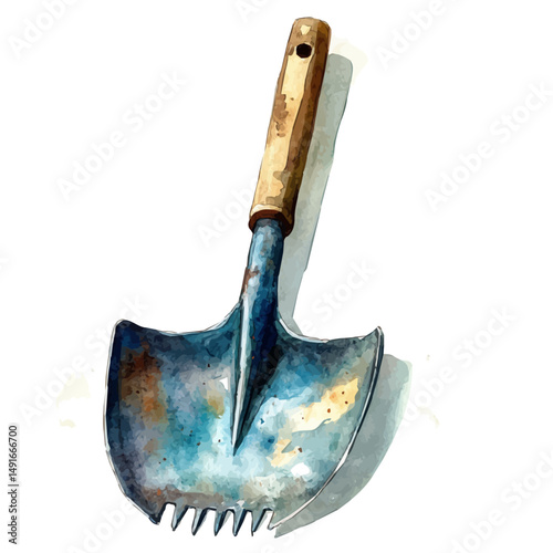 watercolor vector of Folding Shovel With Serrated Edges, high quality, isolated on a white background.