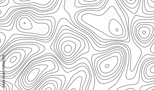 Abstract black and white hand drawn wavy line drawing seamless pattern. Landscape geodesy topographic map background. Abstract geometric topographic contour map background Vector.
