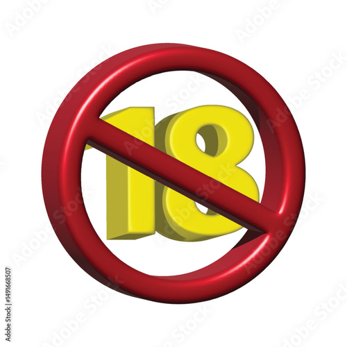 3D 18 plus only icon. Age limit under 18 years old is forbidden circle sign symbol vector illustration. Under 18 sign in on white background. Over 18 only censored. Eighteen age older forbidden.