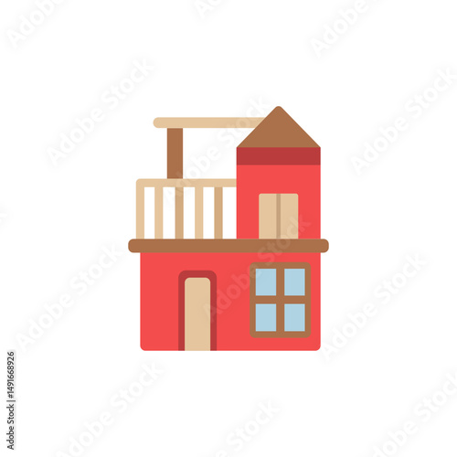 Stylized residential dwelling illustration with a balcony against transparency