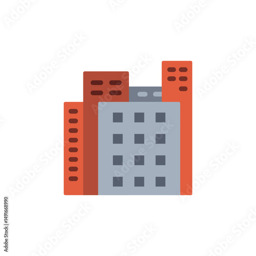 Stylized Cityscape Featuring Geometric Buildings on Transparent Background