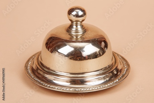 Elegant Silver Cloche Still Life Close Up Shot on Beige Background for Food Service or Hotel Industry