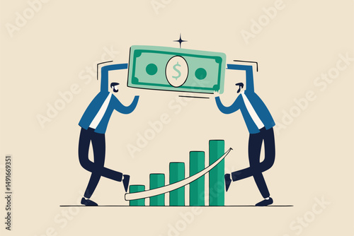 Wealth management, financial professional consultant solve money problem, planning and strategy for success investment, businessman wealth expert team solving money jigsaw with profit growth graph.