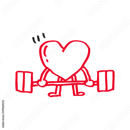 character of heart weightlifting hand drawn element
