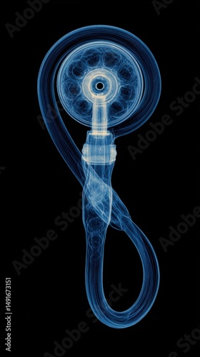 Abstract Blue Fractal Image of Old Rotary Phone on Black Background Artistic Rendering