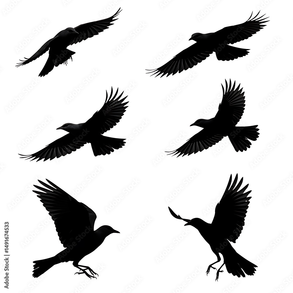 Fototapeta premium Raven's Flight: A Silhouette Symphony