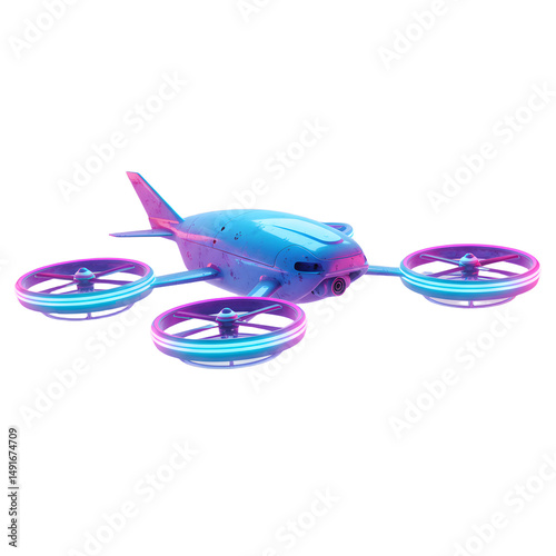 Futuristic Hover Drone with Neon Lighting Surrounded by Soft Pastel Backgrounds
