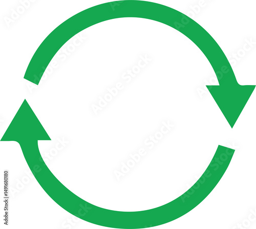 Green Circular Arrows Icon – Recycle, Loop, Process, Eco Symbol Transparency Background